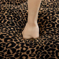 Leopard Print Chenille Modular Ottoman, Upholstered Footrest with Tassel Trim