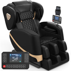 Zero Gravity Full Body Massage Chair with 10 Fixed Rollers, Soothing Heat Function, Deep-Kneading Foot Massager, Bluetooth Speakers, Black