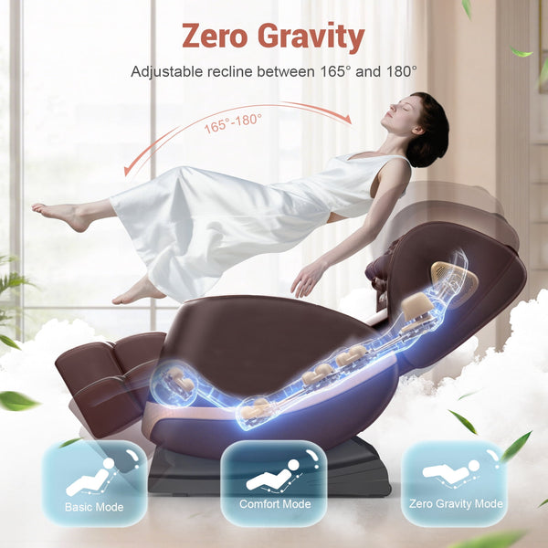 Zero Gravity Massage Chair Full Body with 10 Rollers, Soothing Heat, Deep Foot Kneader & Bluetooth Speakers, Brown